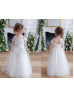 Ivory 3D Flowers Keyhole Back Beaded Flower Girl Dress